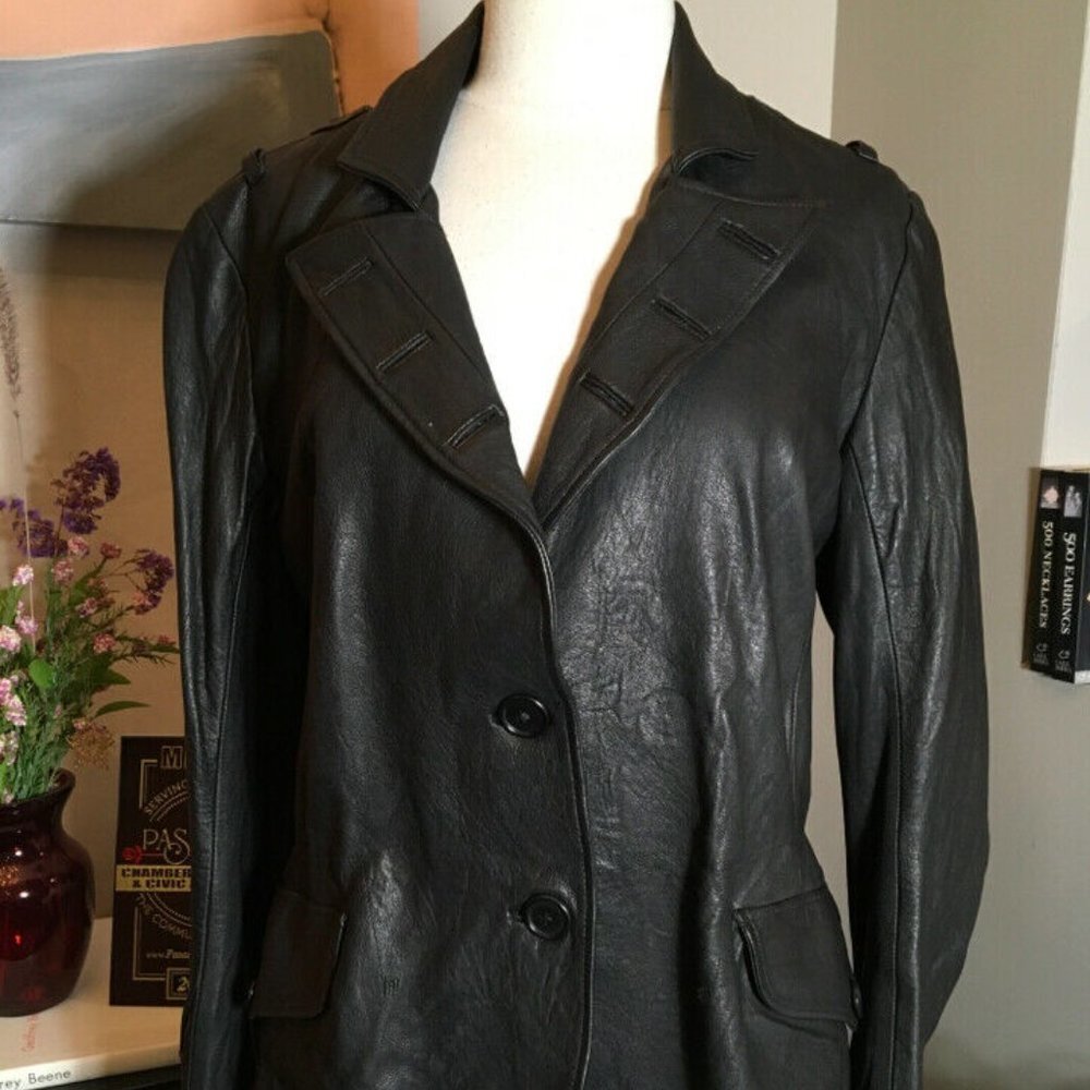 \Duarte Jeans Size L Black Leather Blazer Jacket